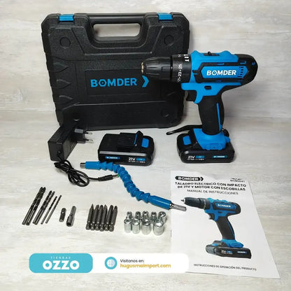 Taladro Bomder 3 en 1 Atornillador, Perforador y Percutor + 29 Accesorios
